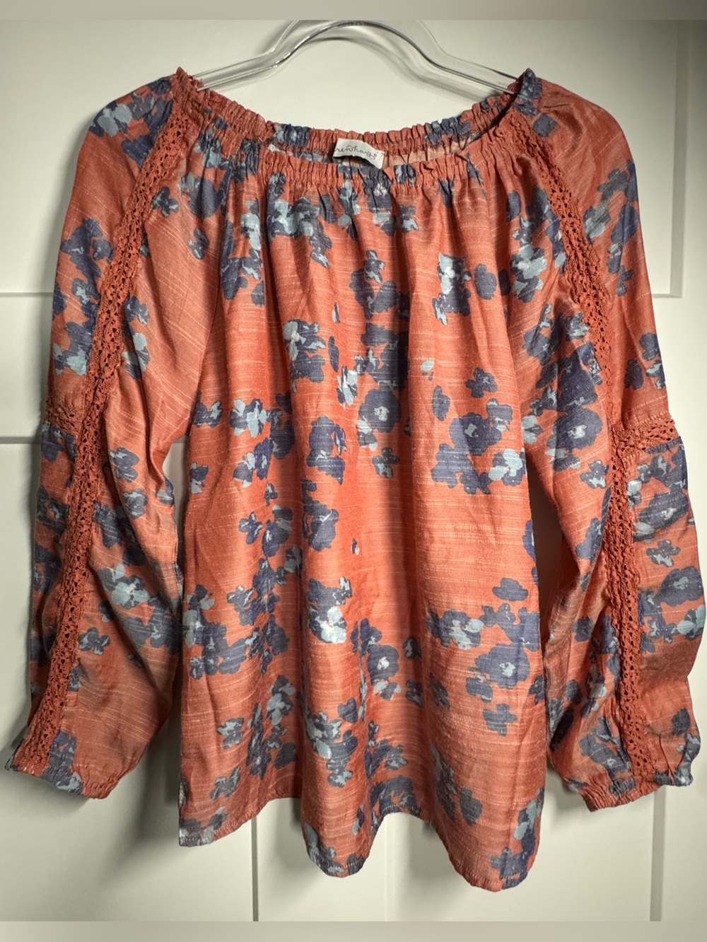 Women's Coral Floral Off-Shoulder Lightweight Top, Size Medium